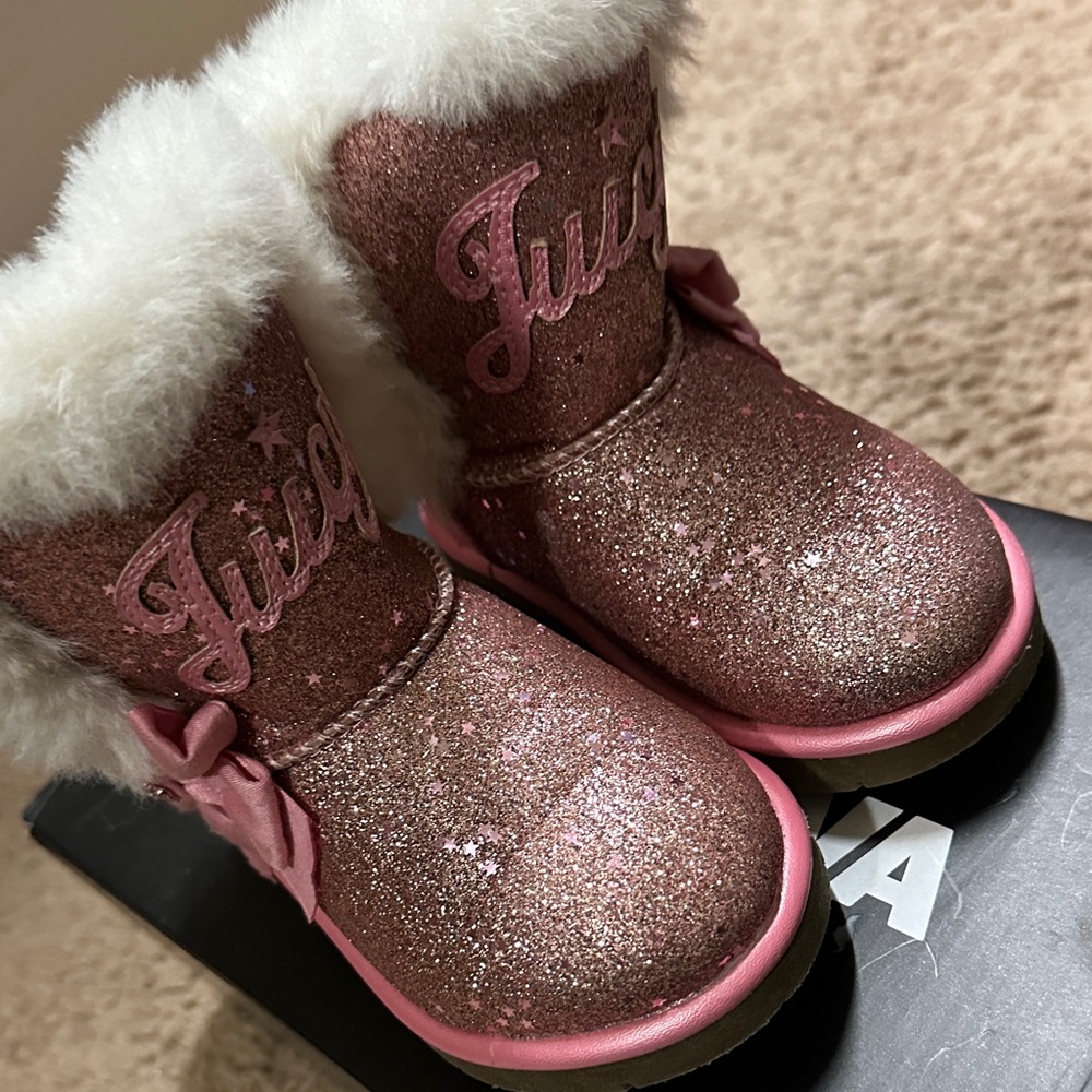 Juicy Couture Glittery Pink Boots with White Trim